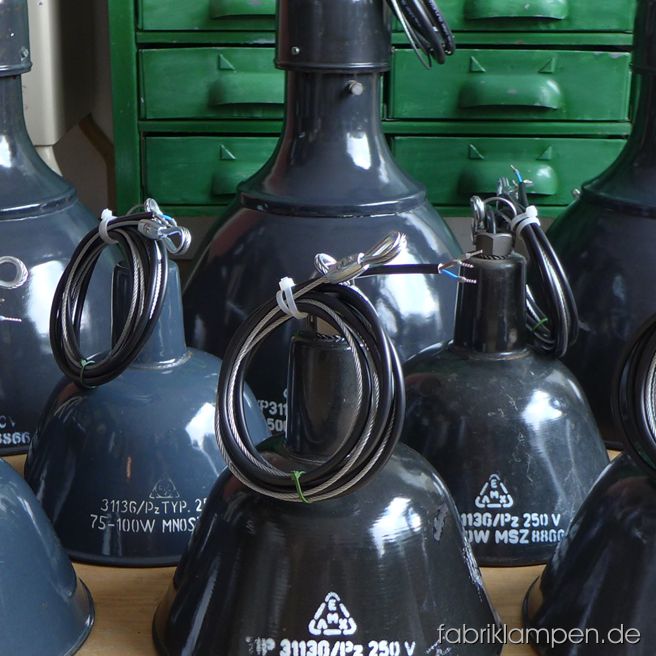 Nice collection of industrial lamps for a health food store in Munich.