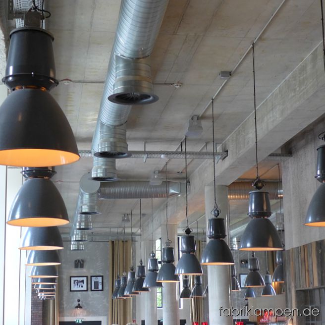 Impressions of June 2016: factory lamps supplied to Northern Germany, on the way back a cup of cappuccino in Lower Saxony with lamps from fabriklampen.live. Casted iron lamp heads with chain suspensions, lamp scizzors, old window shutters packed on pallet, lamps arriving to the building site.
